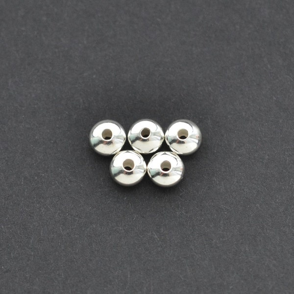 Cinq perles de soucoupe 5mm en argent sterling, A91