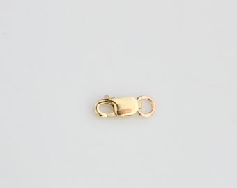 One - 14K Solid Yellow Gold Lobster Clasp 3.3x8.4mm With Open Ring, Made in Italy, SG1