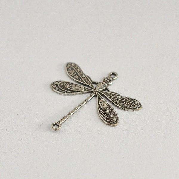 2 Antiqued Silver - Brass Dragonfly Connectors 23.5x24mm, Made in USA, SC100