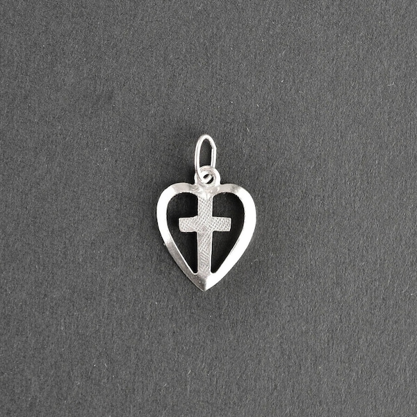 One Sterling Silver 9.5x11mm Heart Charm, Made in USA, SC88
