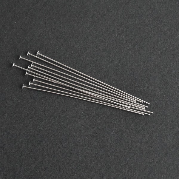 10pcs - Sterling Silver 2 inch 22ga Flat Headpins, GC80