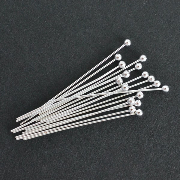 10pcs - Sterling Silver 1 inch 26ga Head Pin w/ 1.5mm ball, Z13