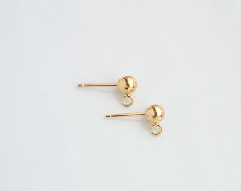 One Pair 14K Solid Gold Tiny 4mm Ball Post with Ring for Drops and Dangles, 1 Pair of Stud Earrings, SG7