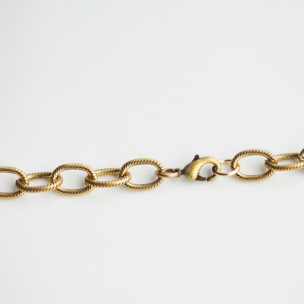 Custom Length, Any Length Antiqued Gold 9x6mm Etched Cable Chain Necklace, Made in USA, C29