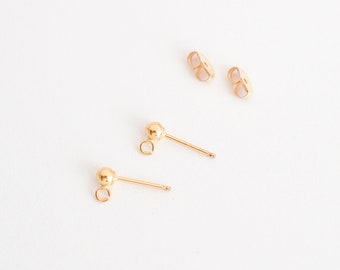 One Pair 14K Gold Filled Tiny 3mm Ball Post with Ring for Drops and Dangles, 1 Pair of Stud Earrings, GF40a