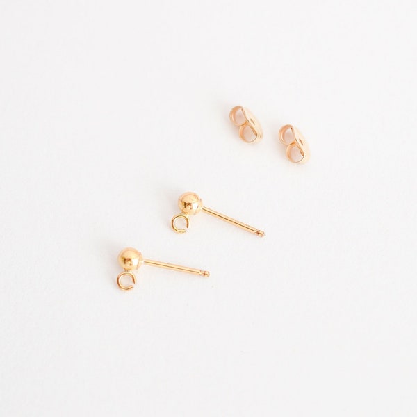 One Pair 14K Gold Filled Tiny 3mm Ball Post with Open Ring for Drops and Dangles, 1 Pair of Stud Earrings, GF40a