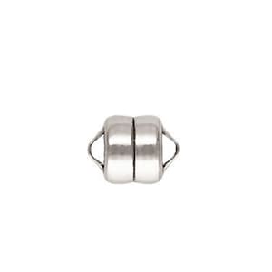 May include: Silver magnetic clasp for jewellery making. The clasp is made of two round pieces that connect magnetically.