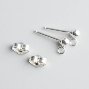 Sterling Silver Tiny 3mm Ball Post with Open Ring for Drops and Dangles, 1 Pair of Stud Earrings, SS32a