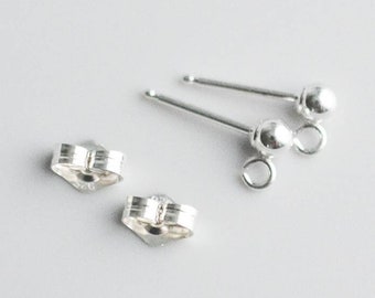 Sterling Silver Tiny Ball Post 3mm Earrings with Open Ring (Pair), SS32a