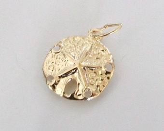 14K Yellow Gold Textured Sand Dollar Sea Ocean Beach Charm Pendant 34mm
