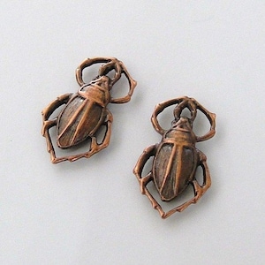 2 Antique Copper - Brass Scarab Beetle Connectors 10x17mm, Made in USA, AC3