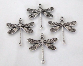 4 Antique Silver - Brass Dragonfly Connectors 17x16mm, Made in USA, GF56