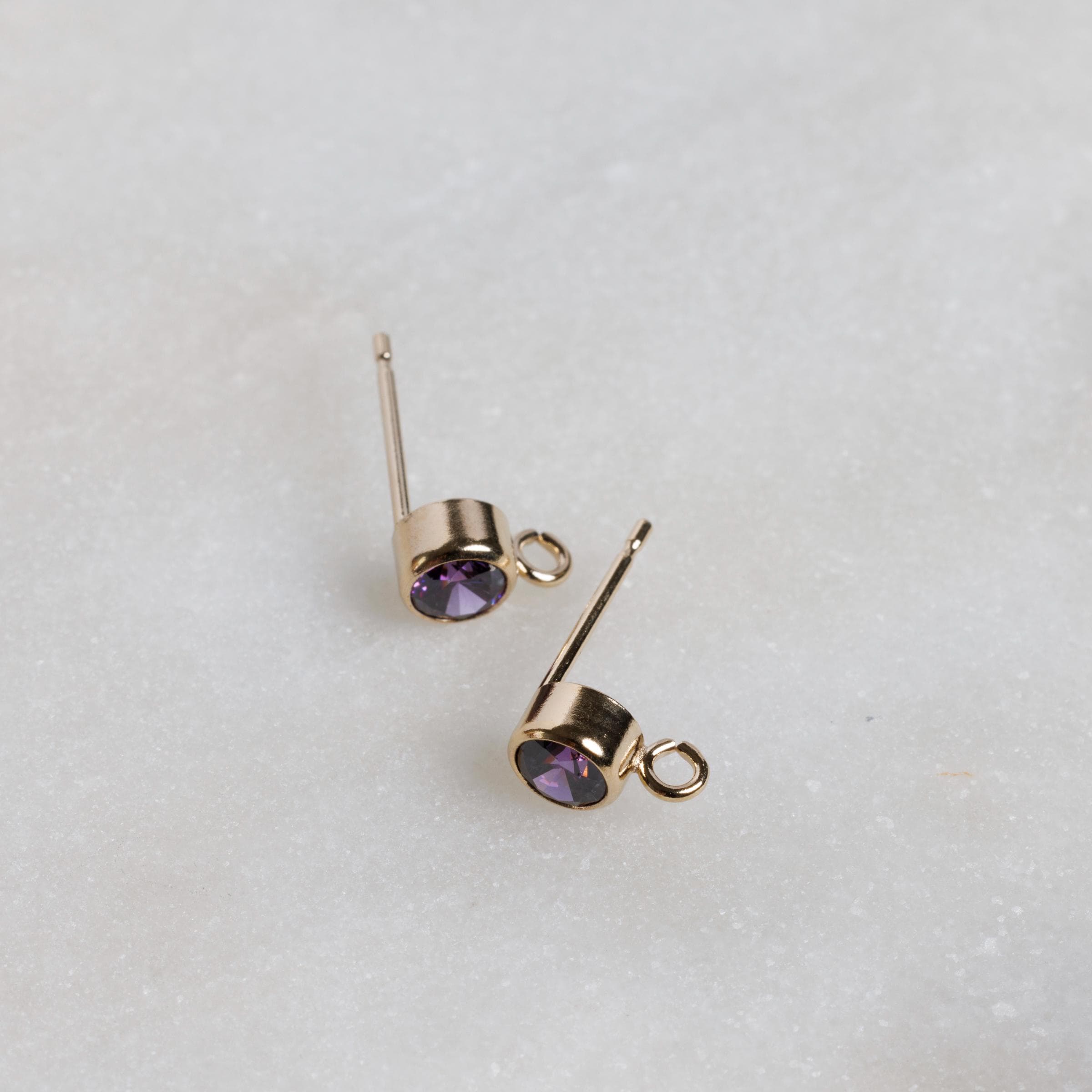 Orecchini A Perno In Oro 9k Con Zirconi Cubici 5mm – Colore Pietra Del Mese (Febbraio - Ametista Viola), In Confezione Regalo - 2