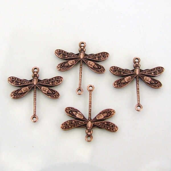 10 Antiqued Copper Dragonfly Connectors, Made in USA, GC66