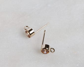 One Pair 14K Gold Filled 4mm Champagne 3A CZ Post Earrings With Backings, E59