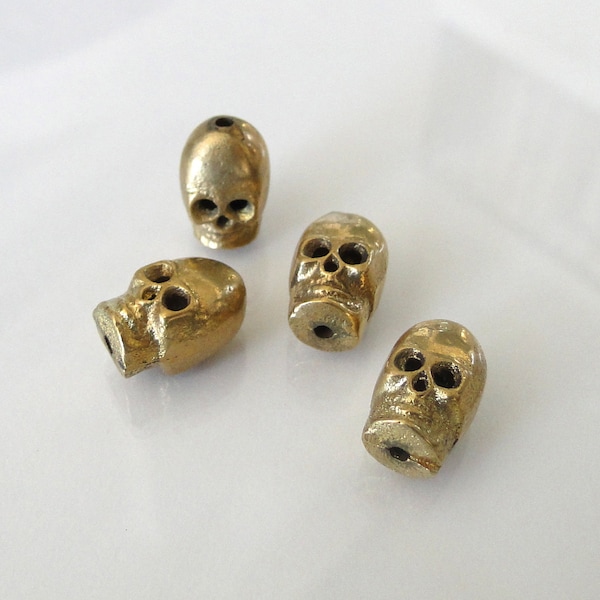 2 Solid Brass Skull Beads - Steampunk, Goth, Rock and Roll, GF51