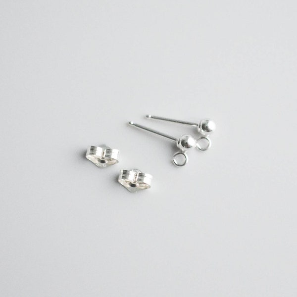 Sterling Silver Tiny 3mm Ball Post with Open Ring for Drops and Dangles, 1 Pair of Stud Earrings, SS32a