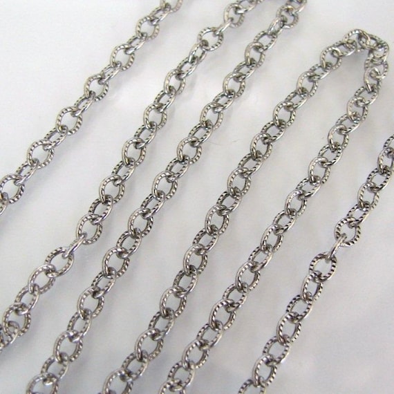 Antique Silver Etched Cable Chain Necklace: Custom Lengths, 3x4