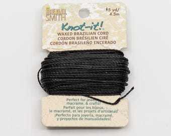 Knot It, Waxed Poly Cord 1mm Black, 15 Yards, The Beadsmith, Made in Brazil, T643