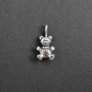 May include: A silver charm in the shape of a teddy bear with a bow tie.
