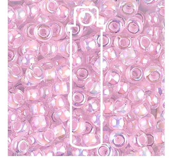 Miyuki 6/0 Round Seed Beads: Pink Lined Crystal AB, 20 Grams T811