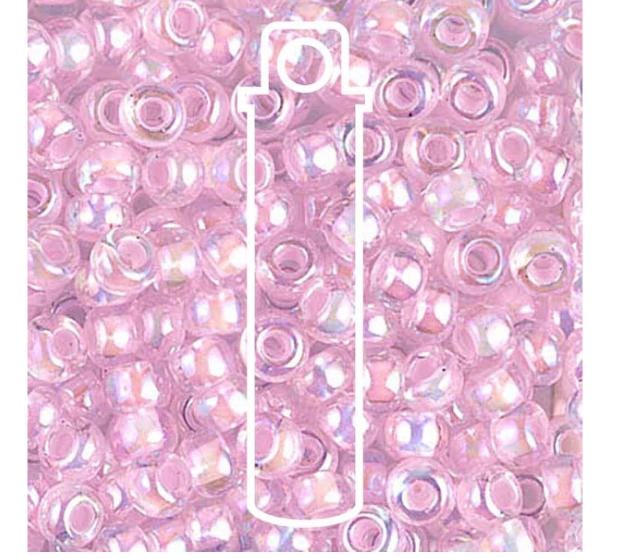 Miyuki 6/0 Round Seed Beads: Pink Lined Crystal AB, 20 Grams T811