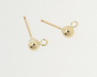Gold Filled Tiny 4mm Ball Post with Open Ring for Drops and Dangles, 1 Pair of Stud Earrings, GF40b