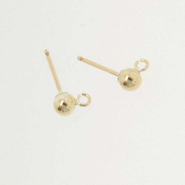 Gold Filled Tiny 4mm Ball Post with Open Ring for Drops and Dangles, 1 Pair of Stud Earrings, GF40b