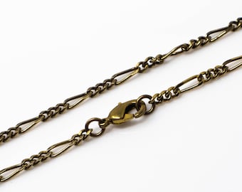 Any Length Antiqued Gold Brass Figaro Chain Necklace 8x2.5mm, Custom Lengths Available, Made in USA, B13