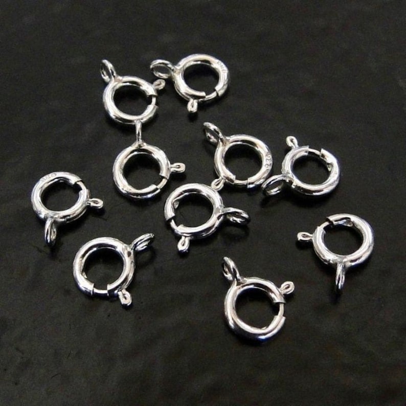 20 pièces Fermoir anneau à ressort en argent sterling .925 5 mm, Fabriqué en Italie, SS1 image 1