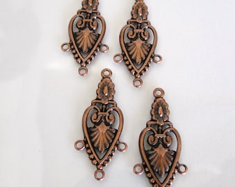 4 Antique Copper 32x13mm Filigree Connector, Made in USA, AC11