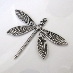 1 Antique Silver Dragonfly Pendant 64 x 51mm, Made in USA, SS51