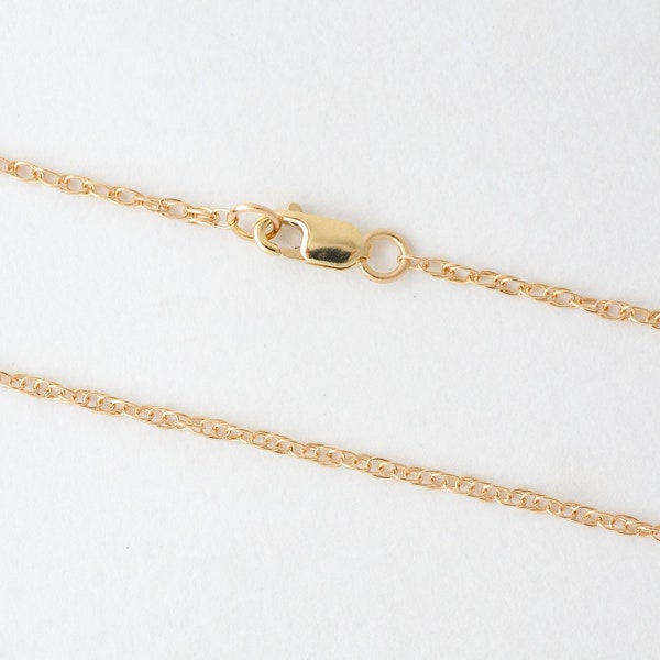 Necklace 14K Solid Gold 1.4mm Rope Chain With 8.3x3.3mm 14K Gold Lobster Clasp, Made in USA, SG21