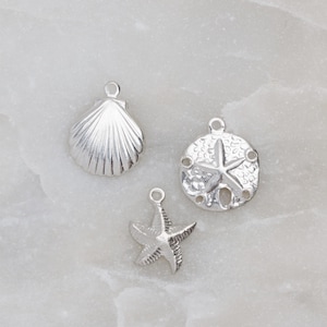 Set of Sea Life Charms - Sterling Silver Starfish, Shell and Sand Dollar, Made in USA, SC5-7