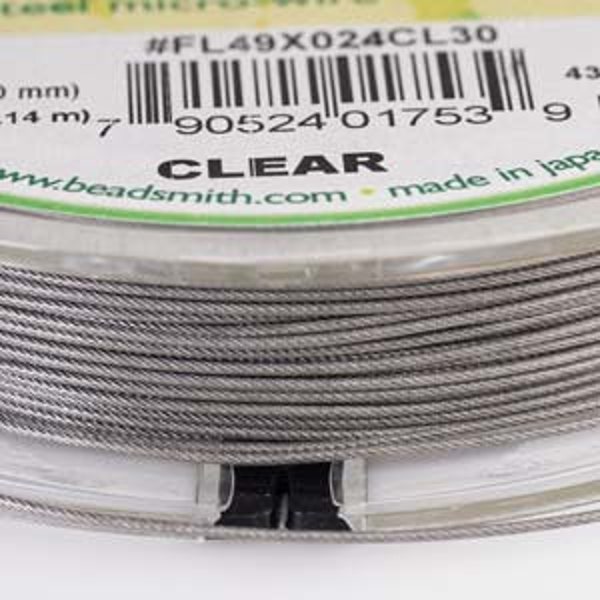 Flexrite 49 Strand Clear Nylon Coated Stainless Steel Wire .024 Inch/.6mm, 30 Feet, The Beadsmith, Made In Japan, T117