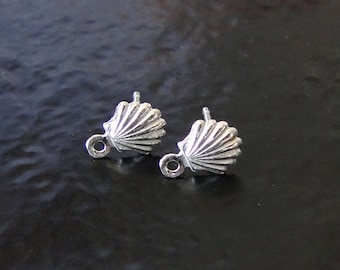 Sterling Silver Shell Post Earrings With Loop - 1 Pair of Stud Earrings, Made in USA, SC4