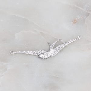 1 Antique Silver - Brass Soaring Sparrow Bird Connector 13 x 61.5mm, Made in USA, AS7