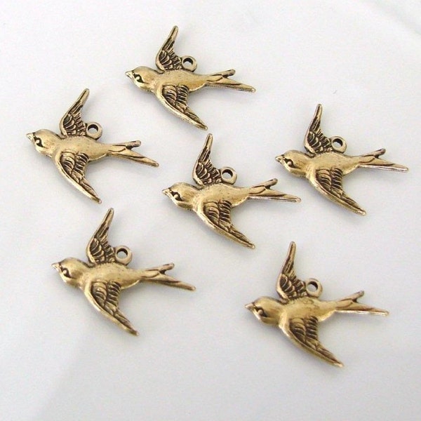 6 Antique Gold Bird Charms (West) 17x16mm, Made in USA, GC95a