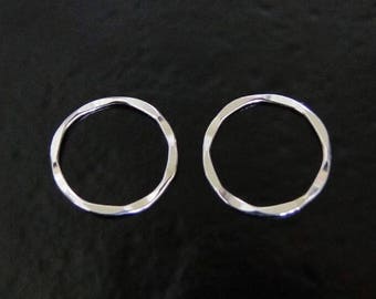 TWO Sterling Silver 15mm Hammered Round Links, Connector Rings, SC49