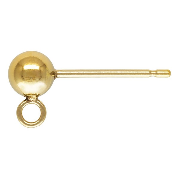 One Pair Gold Filled Tiny 4mm Ball Post with CLOSED Ring for Drops and Dangles With Backings, A102b