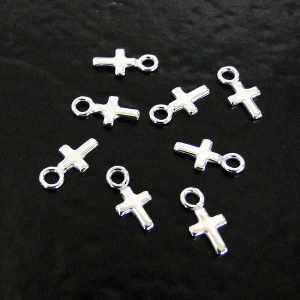 10 Tiny Sterling Silver Cross Charms, Made in India, SC73