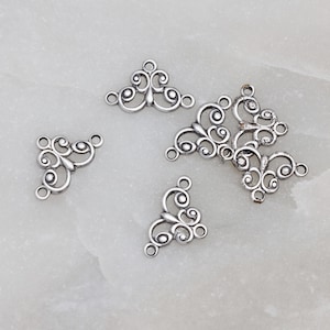 6 Connecteur à 3 anneaux en filigrane argenté antique, 13 mm, fabriqué aux États-Unis, AS19