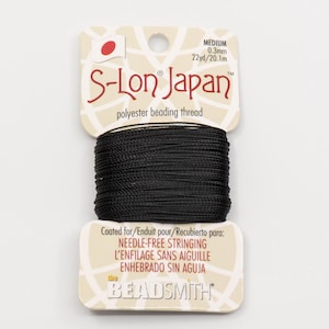 May include: Black S-Lon Japan beading thread, 22 yards, 0.3 mm thick, needle-free stringing, polyester beading thread, coated for easy beading, The Beadsmith