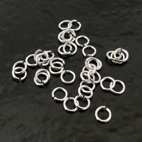 100 anneaux ouverts en argent sterling .925, 4 mm, calibre 22, fabriqués aux États-Unis, SS6