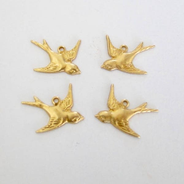 6 Raw Brass Swallow Bird Charms (East and West), Made in USA, AG49