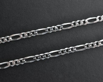 10 Feet Sterling Silver 3.3mm Figaro Chain By The Foot, B22