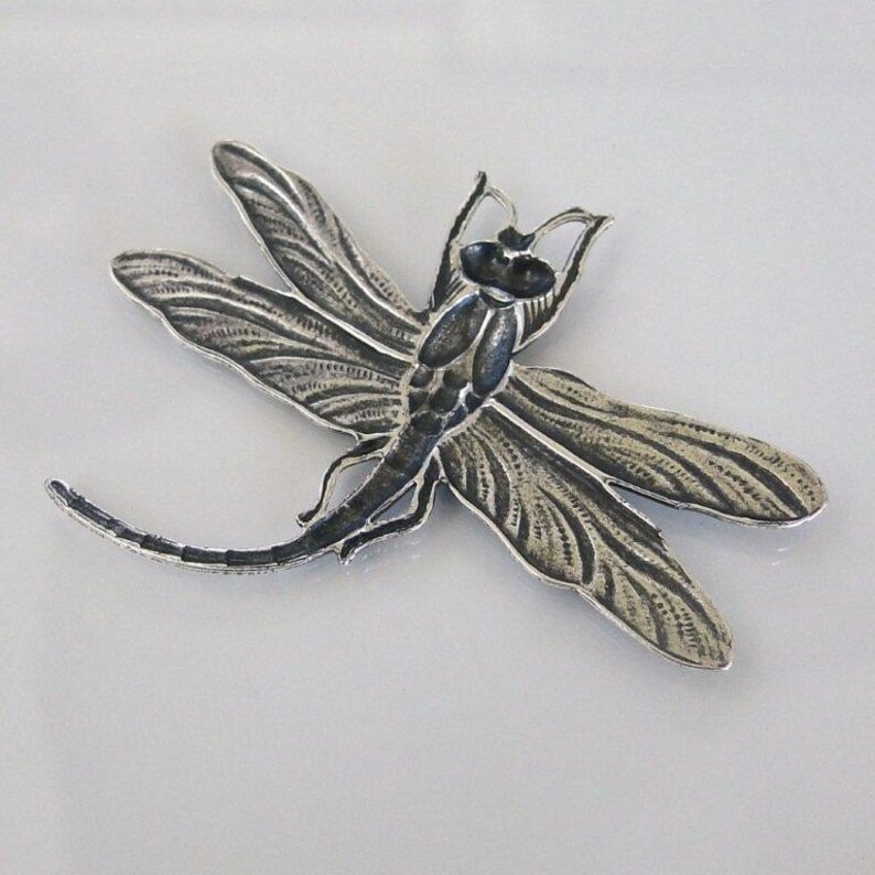 Antiqued Silver Dragonfly Stamping 45x37mm, Made in USA, A108 image 2