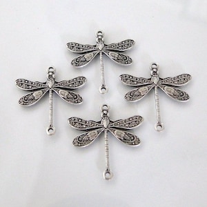 10 Antique Silver - Brass Dragonfly Connectors 17x16mm, Made in USA, GF56