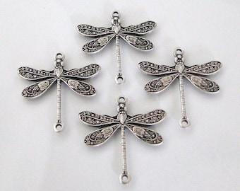 10 Antique Silver - Brass Dragonfly Connectors 17x16mm, Made in USA, GF56