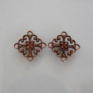 6 Antiqued Copper Filigree Square Connector, Pendant or Drop 12mm, Made in USA, AC21
